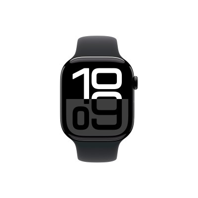 Apple Watch Series 10, 46 мм, корпус из алюминия цвета чёрный глянец, спортивный ремешок черного цвета